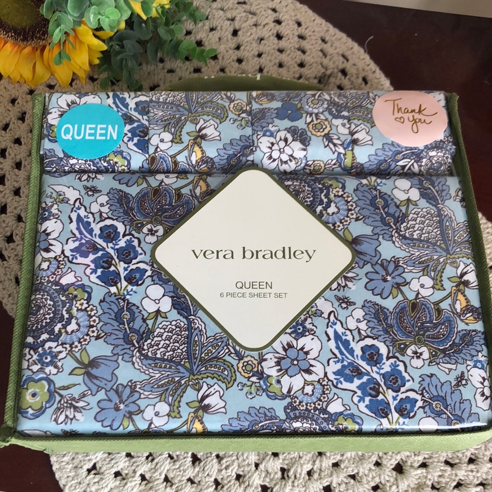Vera Bradley Blue Floral Queen Sheet Set